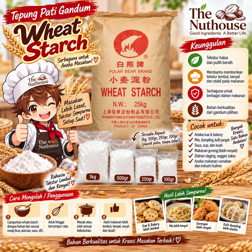 Polar Bear Brand Wheat Starch / Teng Mien / Tang Flour [Ukuran 1kg / 500gr / 250gr / 100gr]