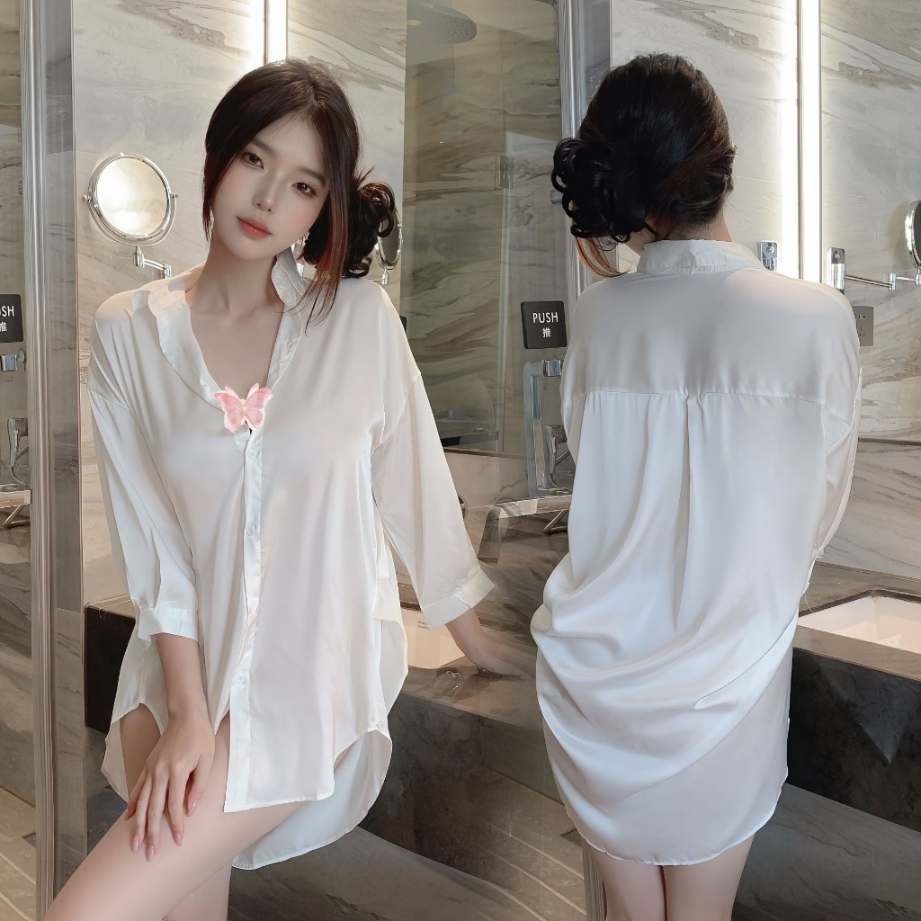 baju tidur wanita sexy,Wanita Kemeja,Atasan Lengan Panjang,Potongan Longgar,Kain Berkualitas Tinggi,