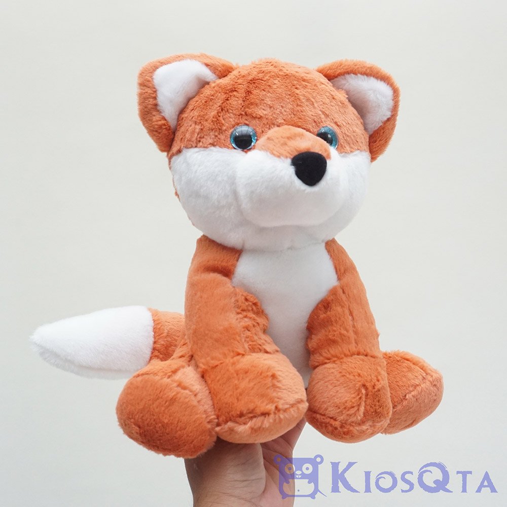 boneka rubah lucu coklat putih duduk medium