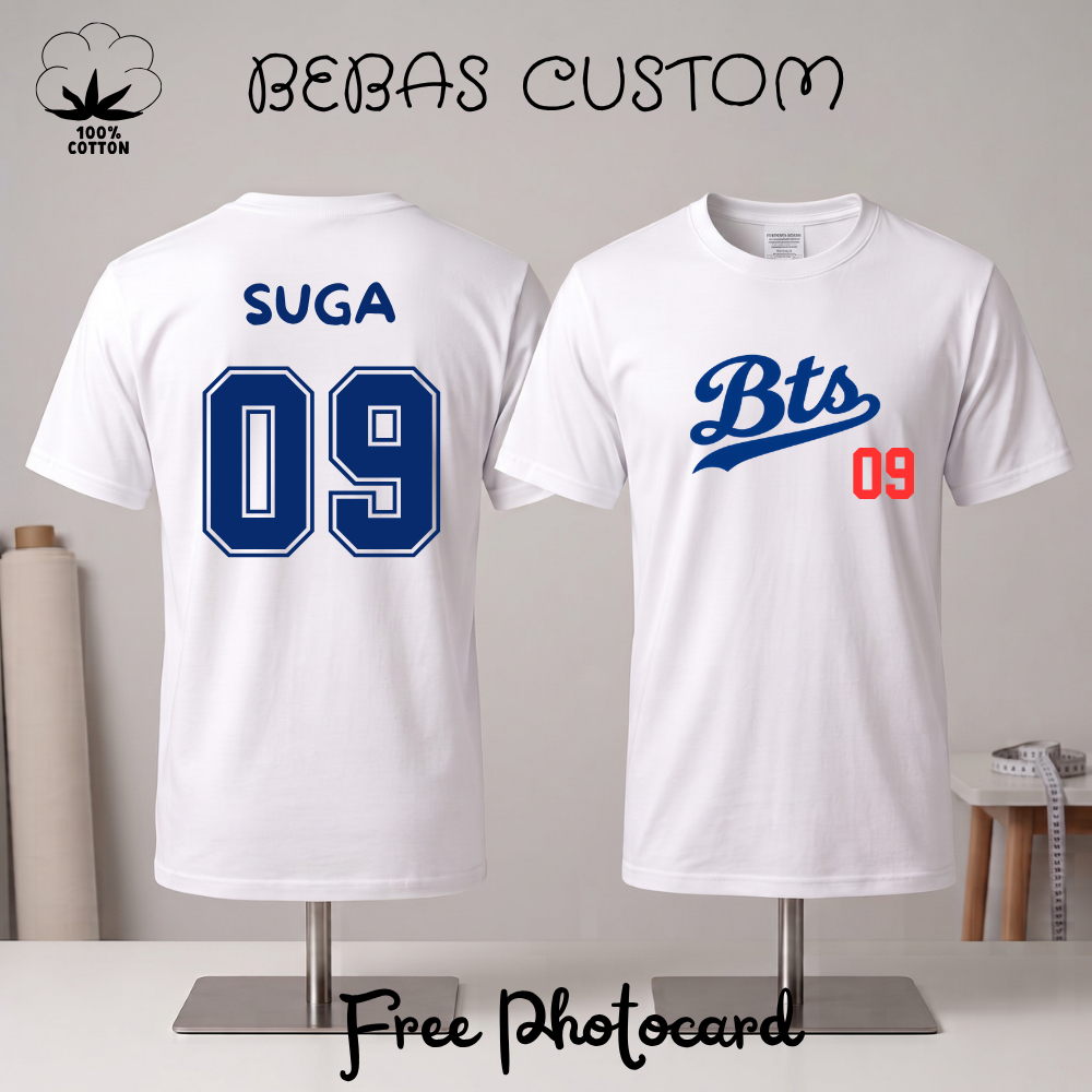 Kaos katun kpop korea tshirt atasan oblong tee putih bts baseball softball cotton
