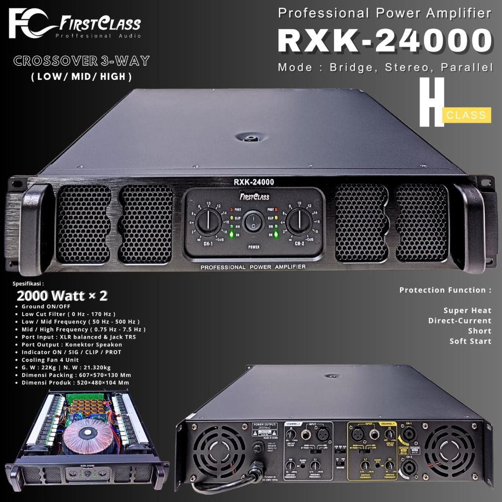 Power Amplifier Ampli Firstclass RXK24000 RXK-24000 RXK 24000 Original 2 Chanel 2x2000 Watt 2000 Wat