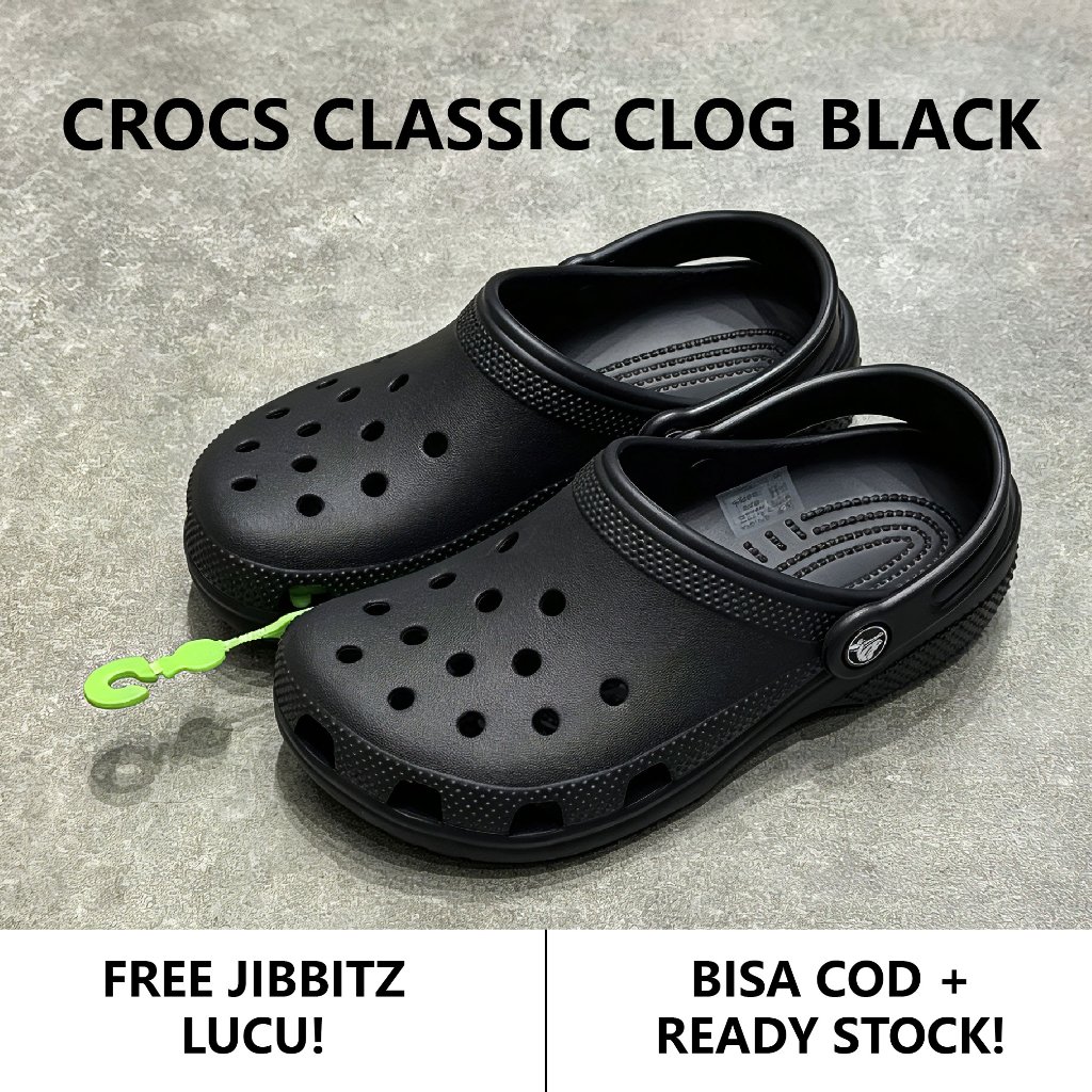 Crocs Classic Clog Black - Sandal Bakiak Unisex Pria & Wanita Original Style (Hitam)