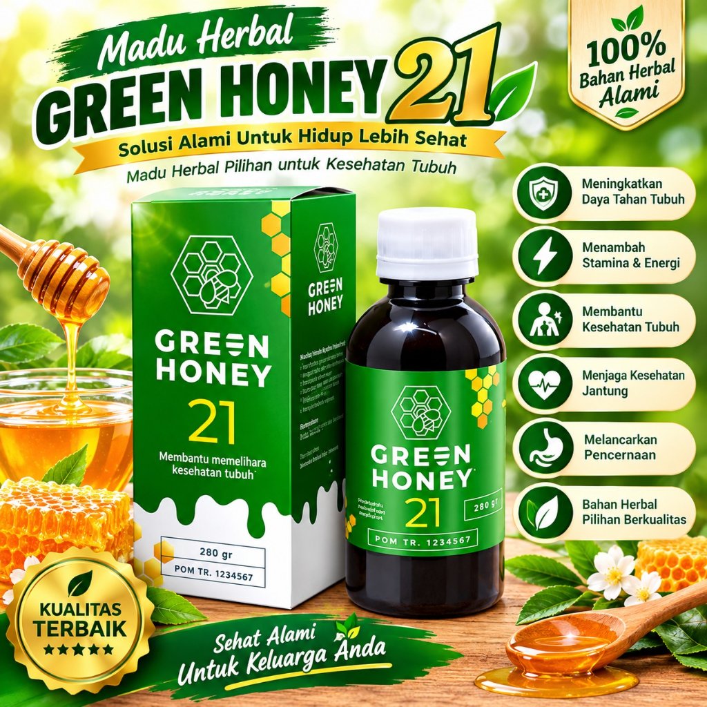 Madu HIJAU 21 Green Honey Obat Asam Lambung Madu Propolis Plus Spirulina & Daun Kelor Untuk Maag
