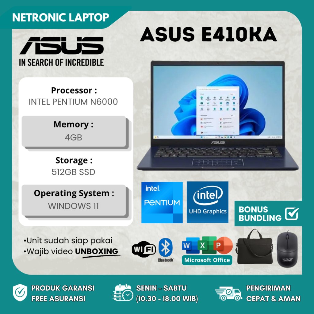 ASUS E410KAO INTEL N6000 4GB SSD 512GB 14" FHD Windows 11