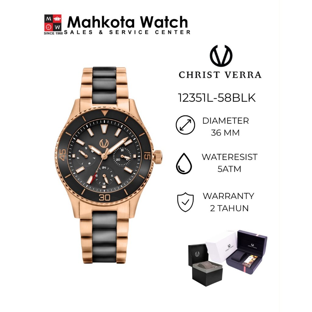 Christ Verra Casual Women's Watches Jam Tangan Wanita Tali Rantai CV 12351L-58 BLK