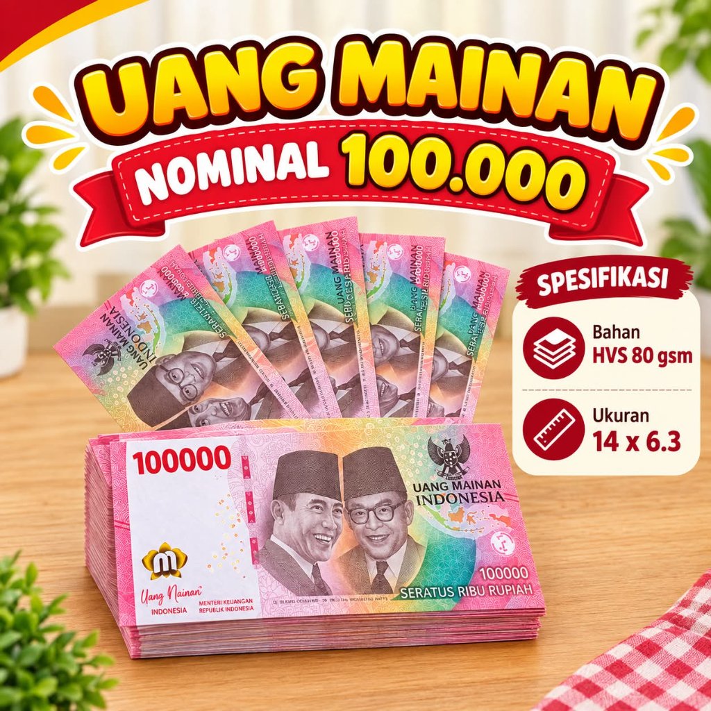 1.000 Uang Mainan Indonesia 50.000, 100.000 Rupiah Design 2026