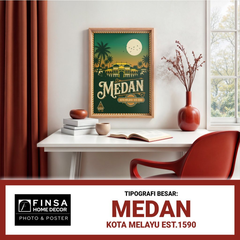 Poster Frame Kayu Asli Desain Kota Medan | Desain Ruang Kerja, Hiasan Rumah | FINSA HOME DECOR