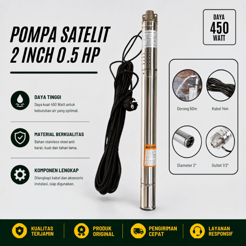 Pompa Celup Sumur 2 inch Pompa Satelit Submresible AC 220V Pompa Sibel 50 Meter