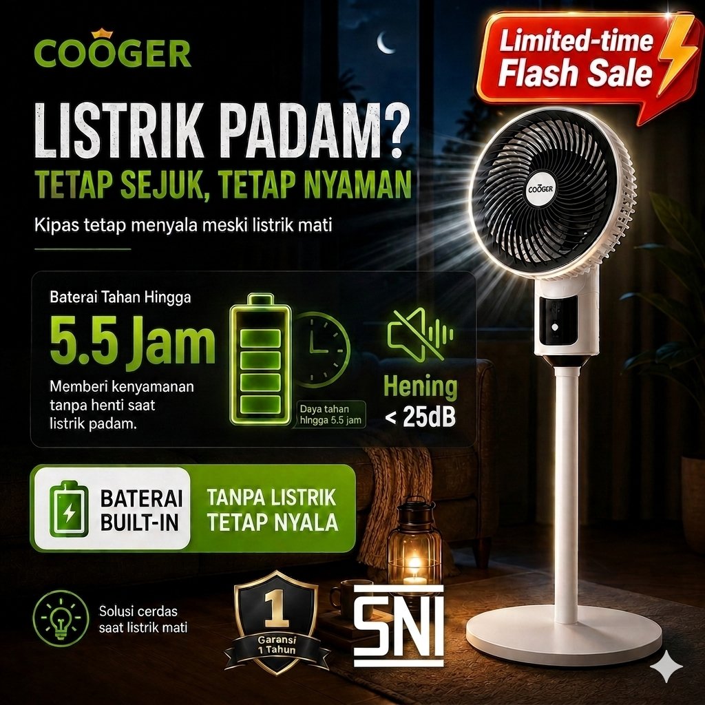 COOGER 3IN1 Kipas Angin Nirkabel Wireless USB Rechargeable Standing Portable Angin Sejuk Low Watt un