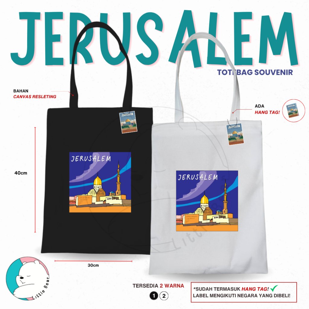 Littebear Totebag Kanvas Souvenir Kota Jerusalem Tas ToteBag Oleh Oleh Type 2