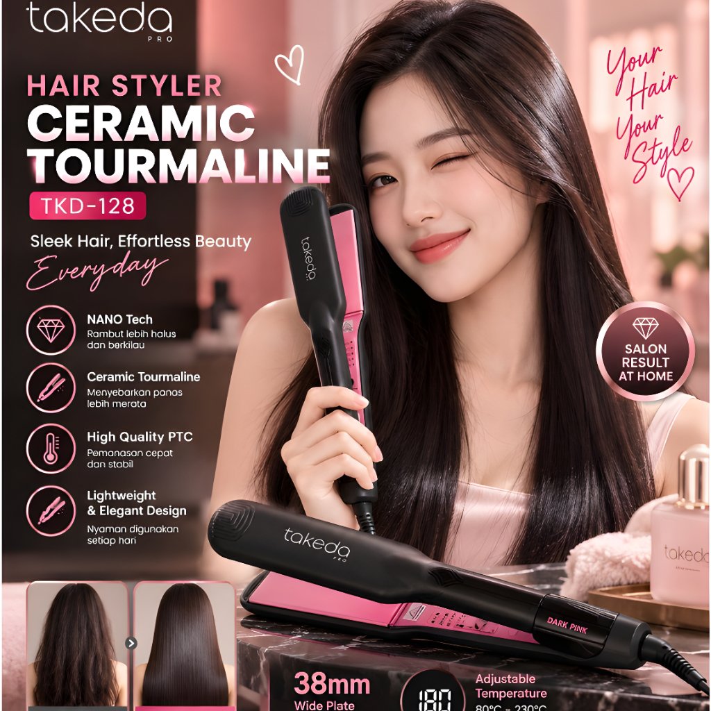 TakedaPro Catokan Styling Rambut TKD-128 38mm Hair Styler Iron Ceramic Tourmaline