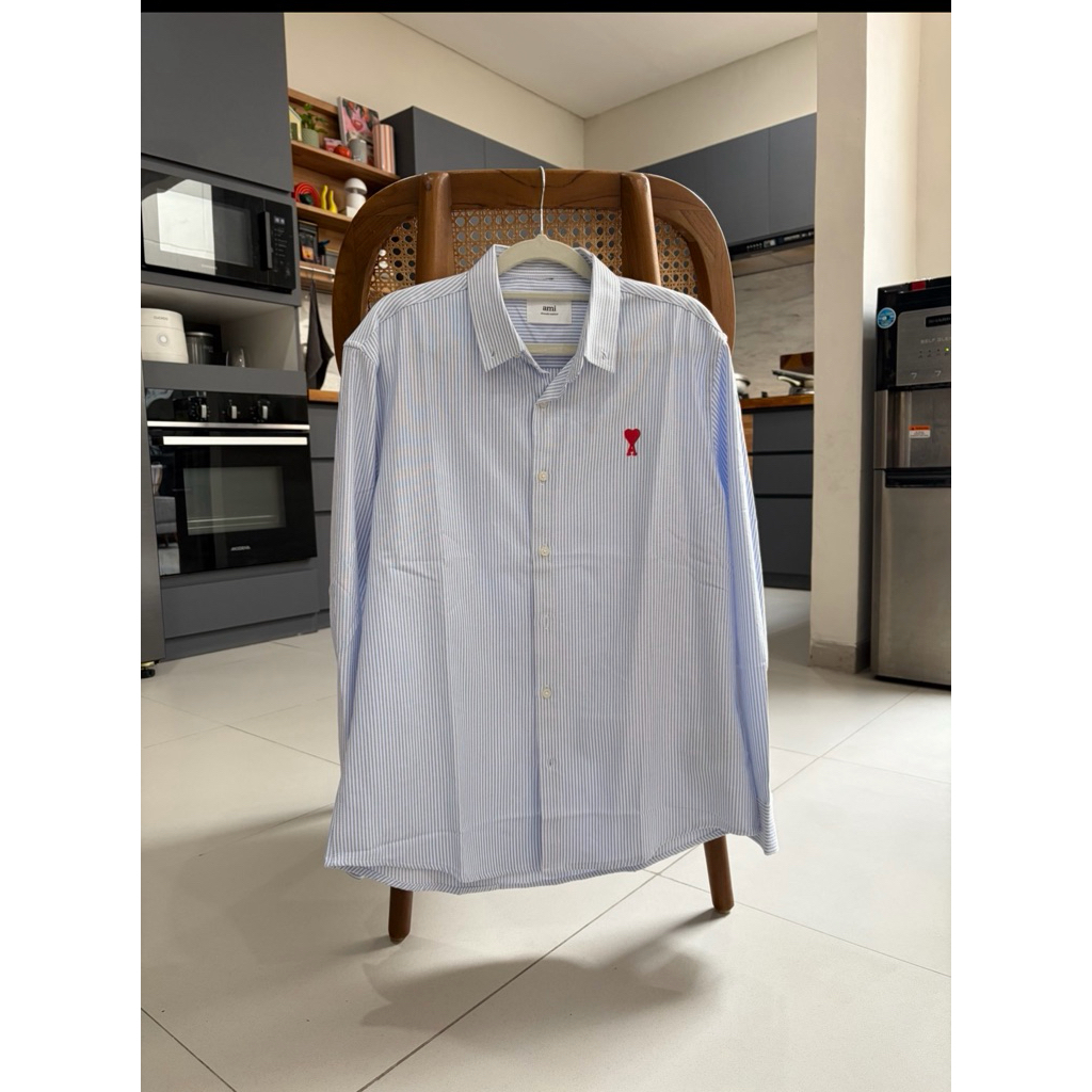 Kemeja AMI Paris Alexandre Mattiussi Cotton Oxford Striped Blue Shirt