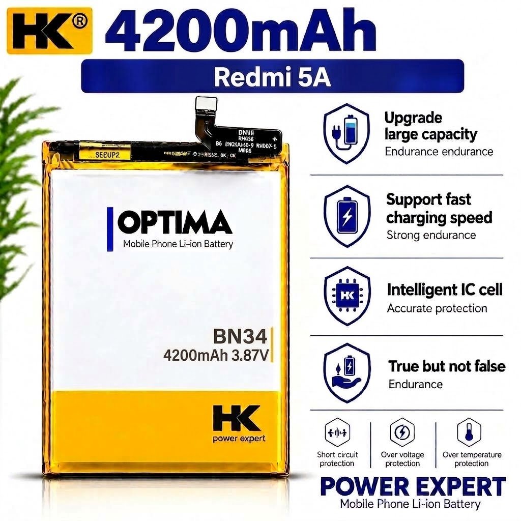 HK Optima Baterai Redmi 5A 4200mAh BN34 3.87V Double IC Batere  Double Power