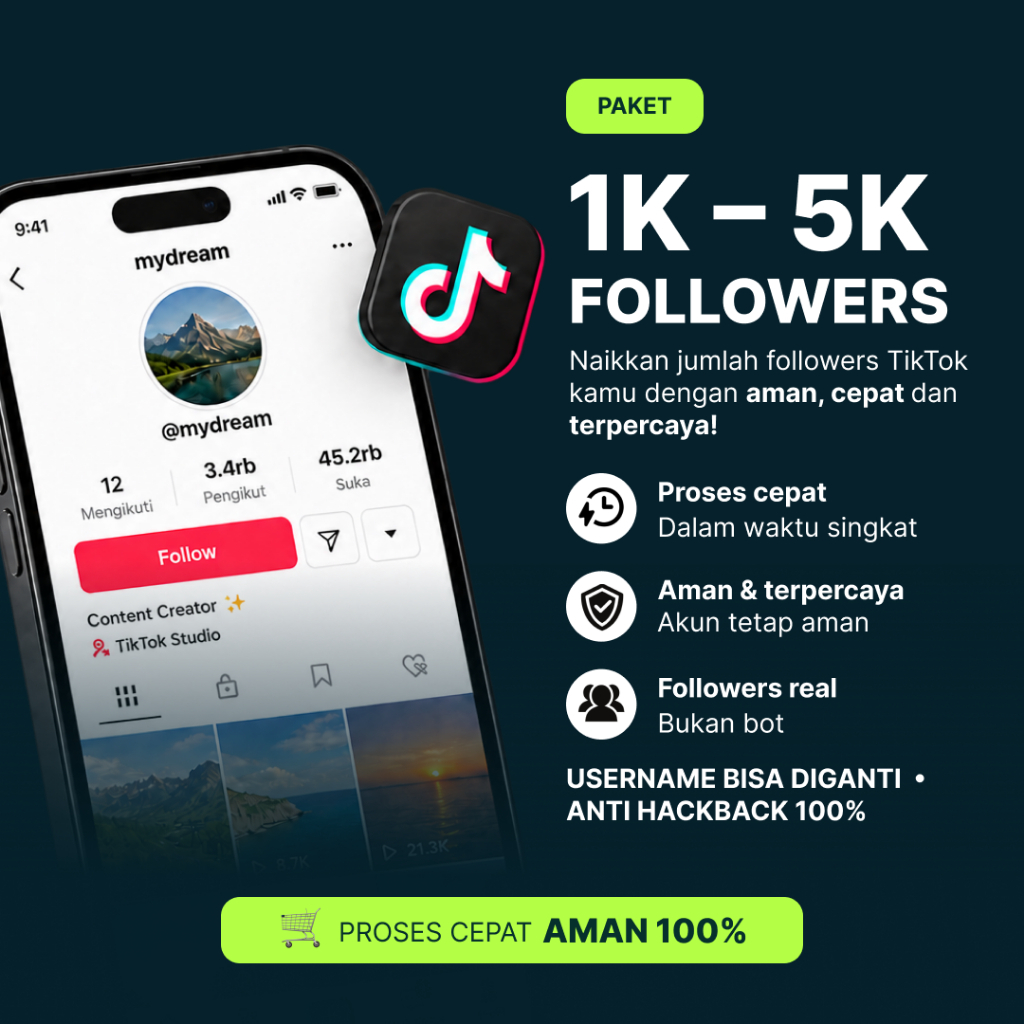 Akun TikTok Follower 1k- 5k Real Indonesia dengan Follower Aktif, Bisa Live, dan FYP
