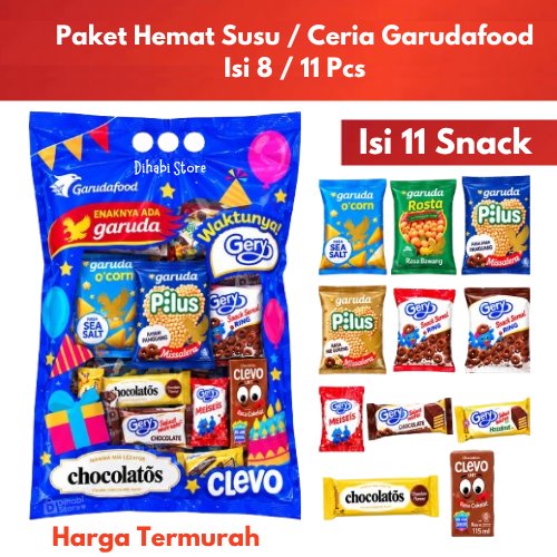 Paket Snack Dan Susu UHT GarudaFood | Isi 8 & 11 Pcs | Paket Hemat Susu & Ceria Bingkisan Ulang Tahu