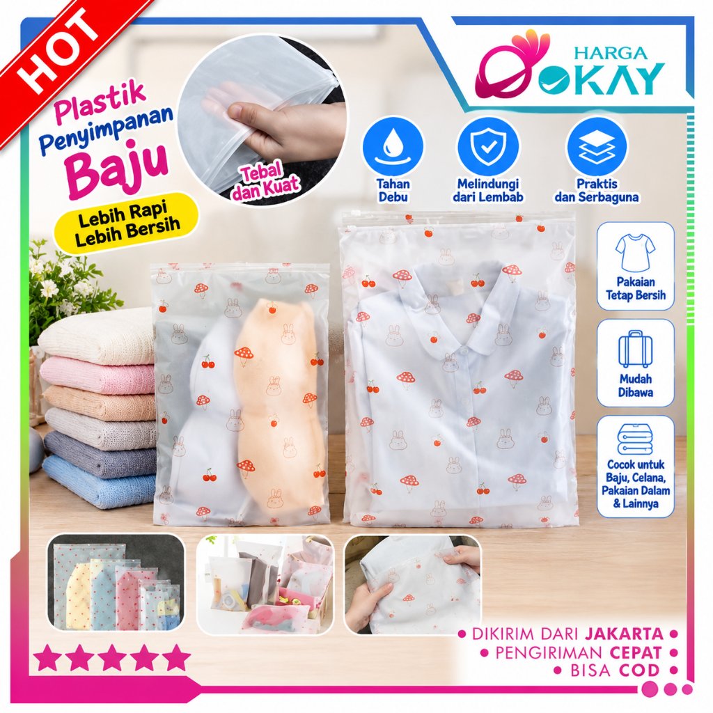 HO Ziplock Karakter Travel Pouch Serbaguna Polos Zipper Motif Packaging Storage Bag Tas Penyimpanan 