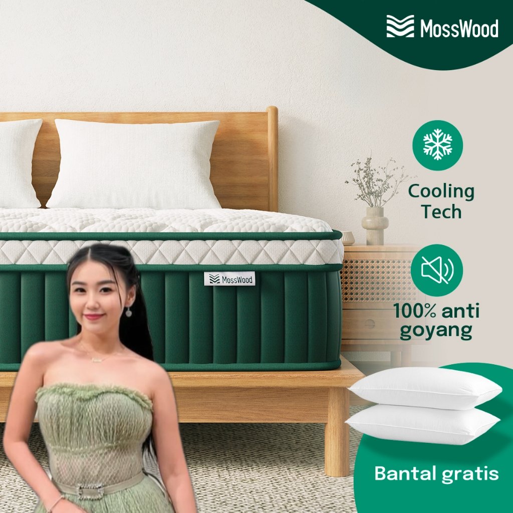 [FREE Bantal] Mosswood Cool C1 Kasur Ice Silk Memory Foam Cooling Mint Kasur Busa Pocket Spring Bed 