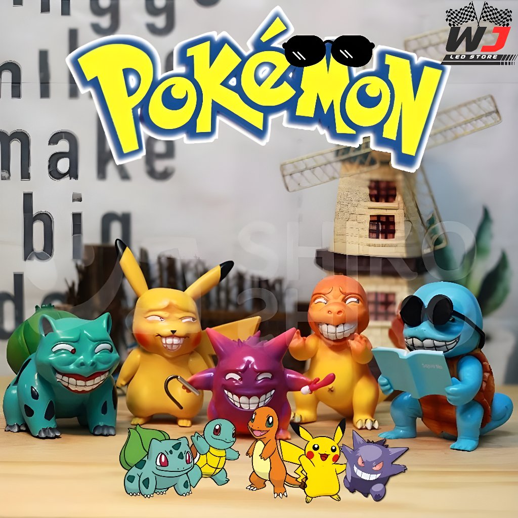 Action Figure Pokemon Ugly Face Muka Jelek Gengster Lucu Pikachu Charmander Bulbasaur Squirtle Gange