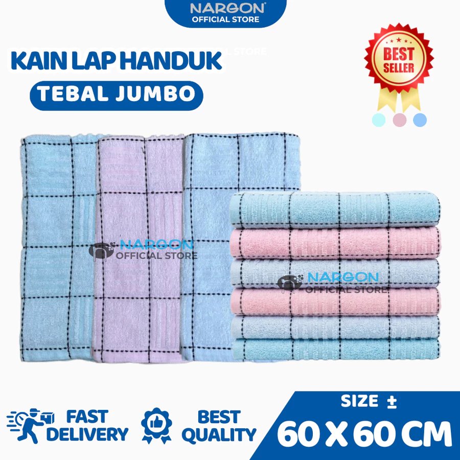 Nargon Serbet Handuk Dapur 1 Lusin Tebal Jumbo Lap Kain Dapur Handuk Lap Piring uk 60 x 60 cm