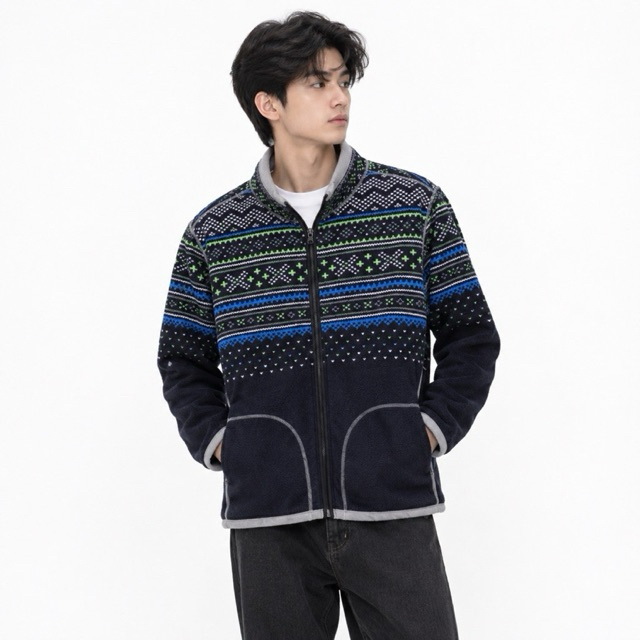 UNIQLO Navajo Reversible Polartech Fleece Tracktop Full Zip Motif Nordic Pattern Original - L
