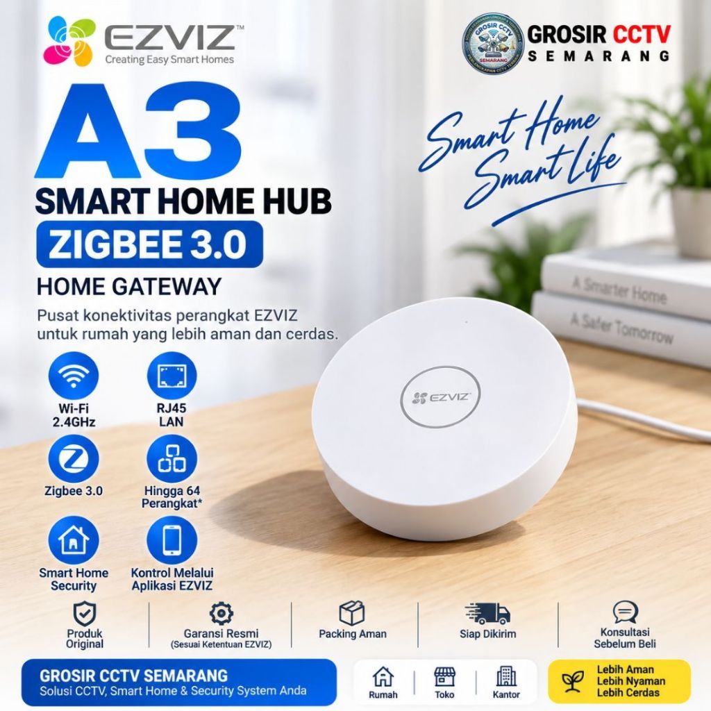 EZVIZ A3 Home Gateway Smart Home Hub Zigbee 3.0 Alarm Sensor CCTV Wireless Original Garansi Resmi