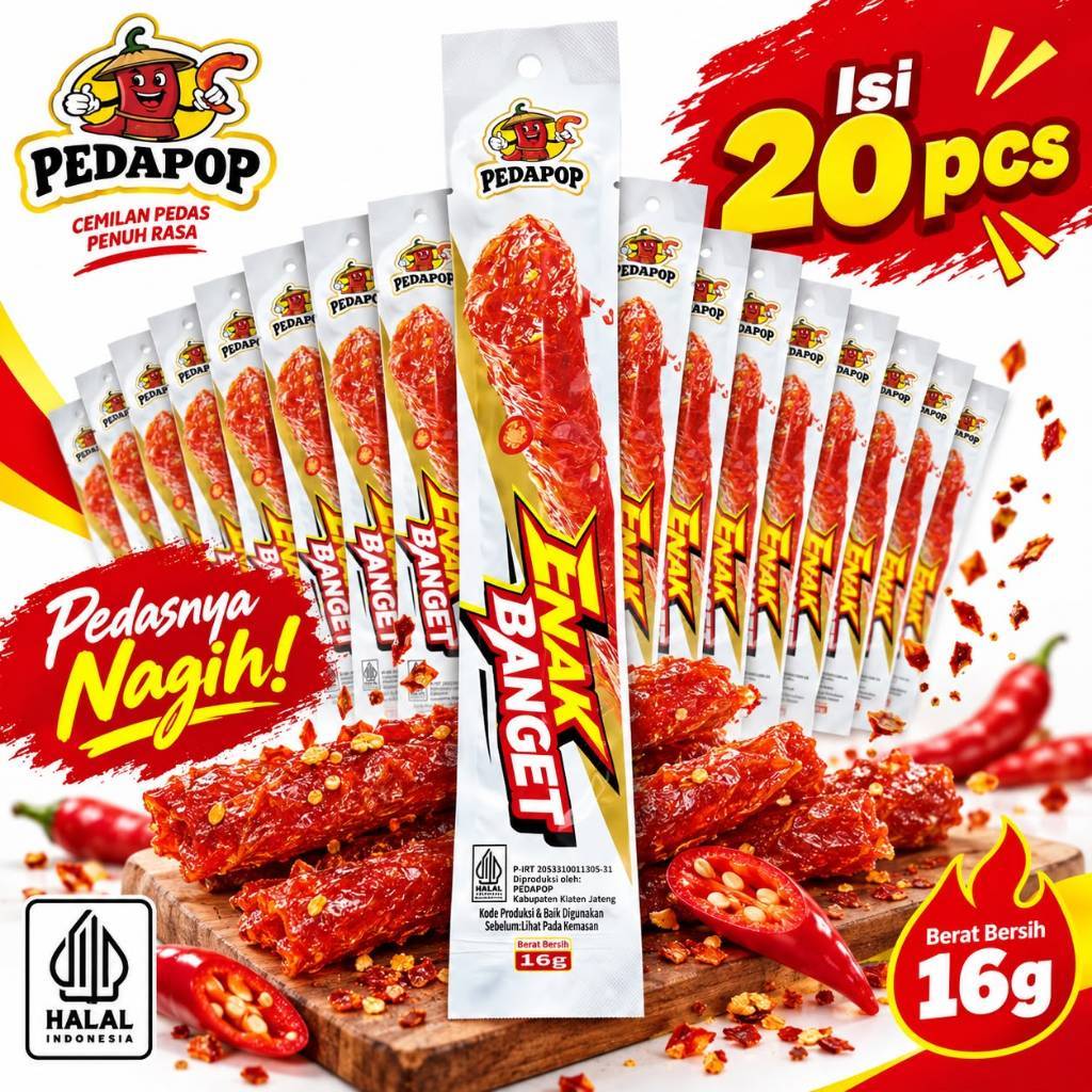 PEDAPOP Nak Banget Latiao Pedas Isi 20 Pcs 16g | Snack Cemilan Pedas