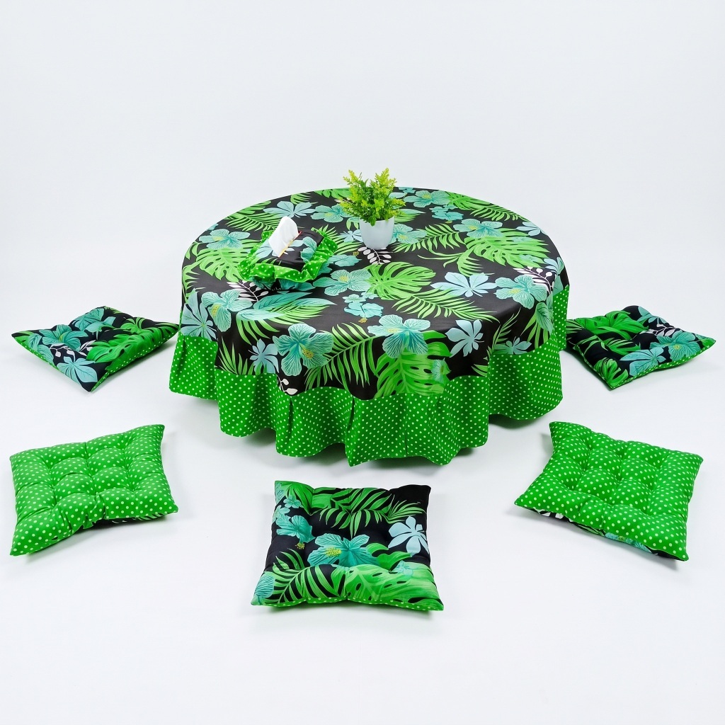 (COD) Paket 7 Pcs Bantal Alas Duduk Lesehan Set Taplak Meja Osin Bulat Rumbai Sarung Tempat Tisu
