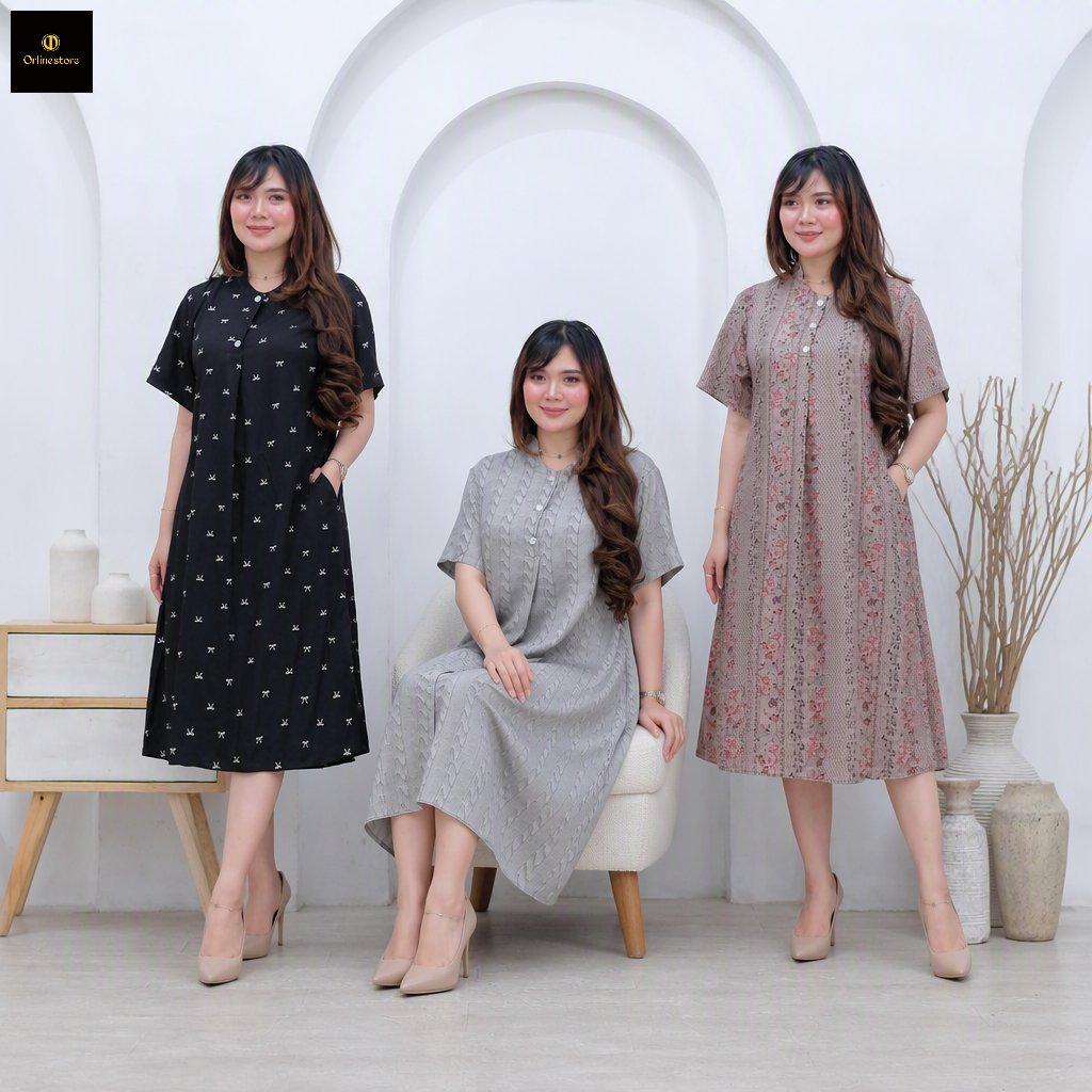 Orlinestore - Daster Nagita Busui Friendly Kerah Kancing Kain Rayon Ld 110 Panjang 110
