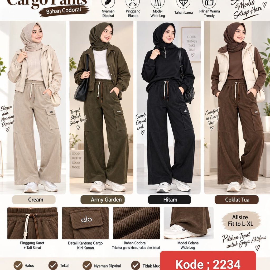 celana codorai kulot wanita // celana baggy Bahan codoray // celana cargo wanita