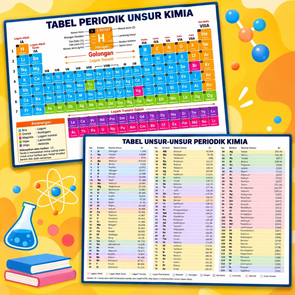 Si Kecil - Poster Bolak-Balik Tabel Periodik & Panduan Cepat Kimia || Tabel Periodik unsur kimia