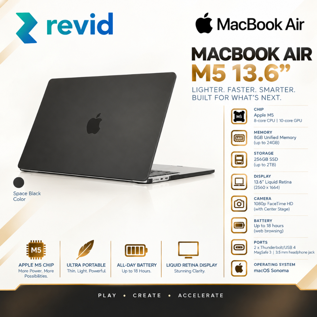 Laptop MacBook Air M5 13.6 inci Space Black dengan Chip Apple M5