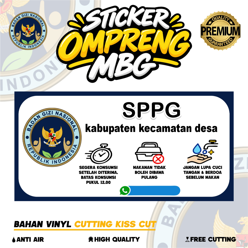 STICKER MBG SATUAN BATAS WAKTU SIZE 1MX1M / CETAK STICKER MBG TERBARU TAHAN AIR