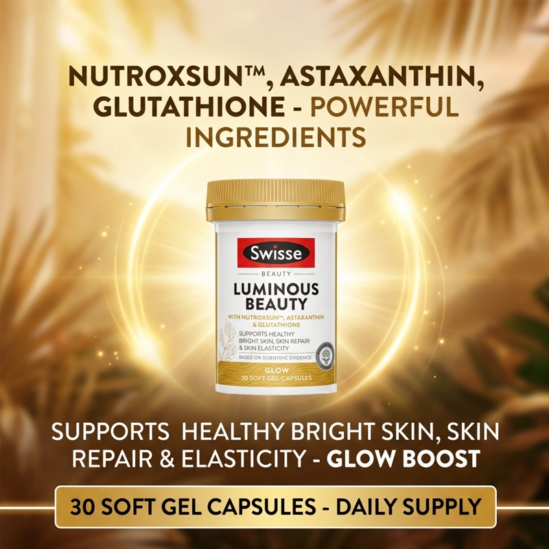 Swisse Luminous Beauty 30 Kapsul Suplemen Kulit Vitamin C Vitamin E Glutathione untuk Kulit Sehat Ce