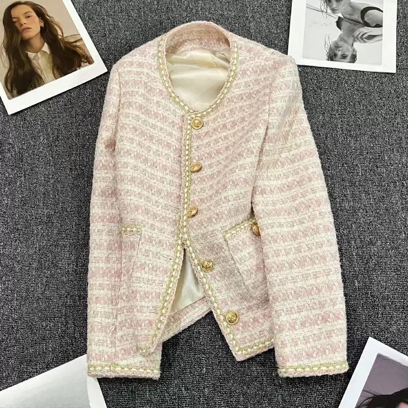 Meirong tweed blazer baju spring outer hitam crop pantai wanita kekinian lengan panjang korean style