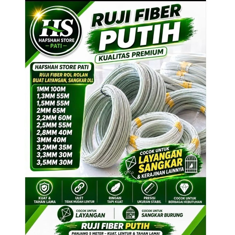 ruji fiber layangan full roll rolan 1mm -3.5mm cocok buat layangan dan sangkar