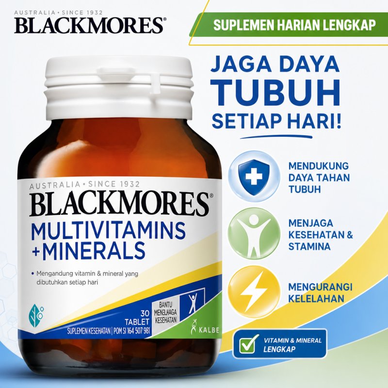 BLACKMORES Multivitamins+Minerals 30/60/90Tablets Kaya Akan Vitamin A+B1-B6+B12+C+D3+E+asam folat+bi