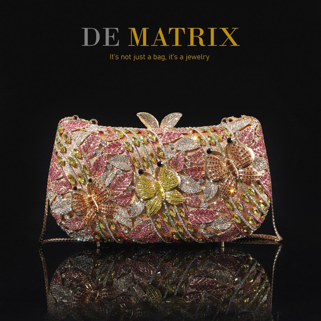 Tas Pesta Wanita Party Clucth Crystal Butterfly Kupu-kupu Pink Merah Muda Gold Emas Yellow Kuning Mu