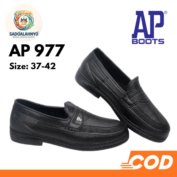 Sepatu Pantofel Karet AP Boots AP 977 Pansus Hitam Loafer Selop Kerja Kantor Formal - Sepatu Pria PV