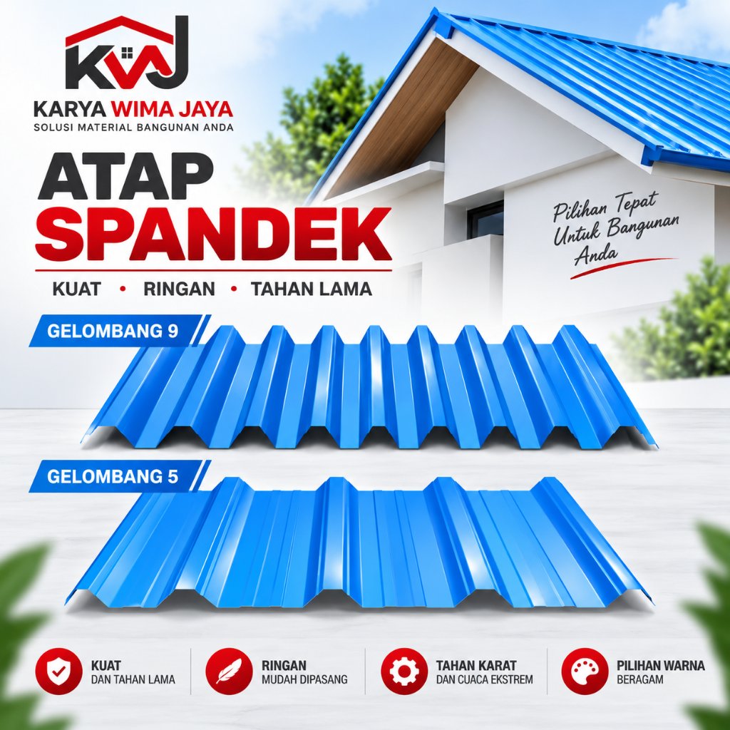 Atap spandek galvalum warna Biru 5 gelombang dan 9 gelombang