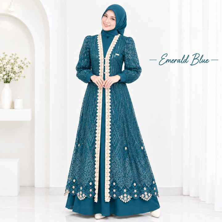 Gamis Brokat Terbaru Kekinian Naykilla Dress BL Bahan Ceruty Babydoll Aplikasi Renda Size M L XL XXL