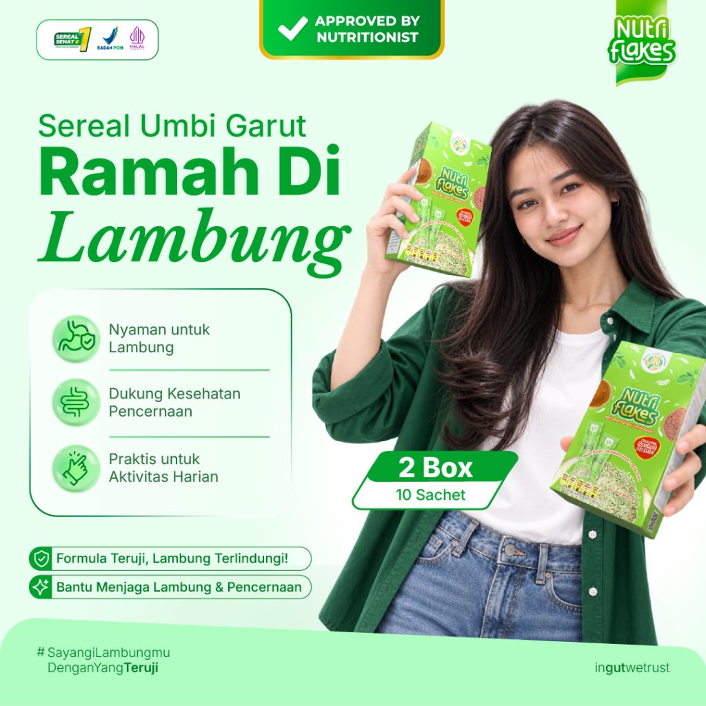 Nutriflakes Sachet Sereal Umbi Garut Solusi Redakan Asam Lambung Paket 2 Box