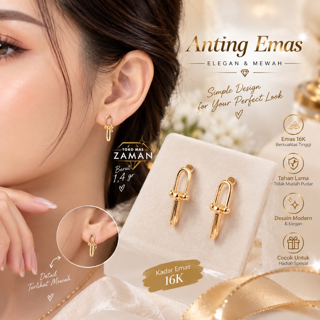 PERHIASAN SUWENG EARRING EMAS FASHION CHAIN 16K