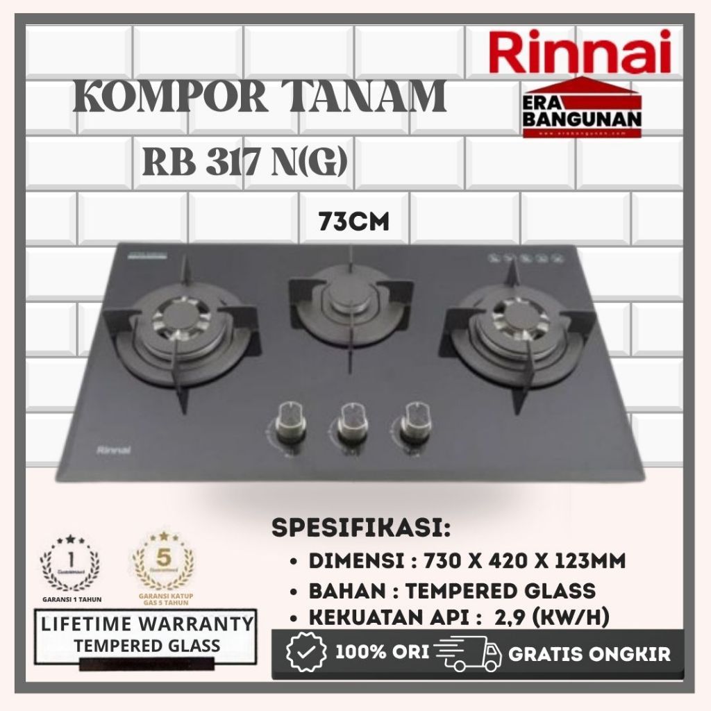 Kompor Gas Tanam Rinnai Built in Hob RB-317N (GB