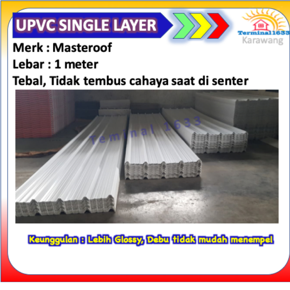 (Bahan Sejenis Alderon) ATAP UPVC MASTEROOF LEBAR 1METER SINGLE LAYER TEBAL TIDAK TEMBUS CAHAYA