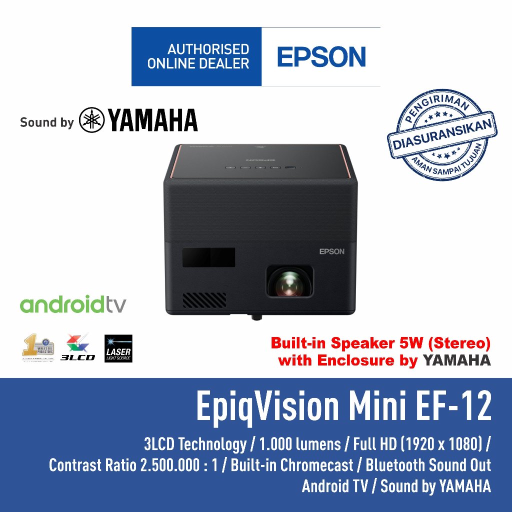 Proyektor EPSON Mini  EF-12 EF12  EF 12 Full HD 1.000 Lumens Laser Projection TV Garansi Resmi