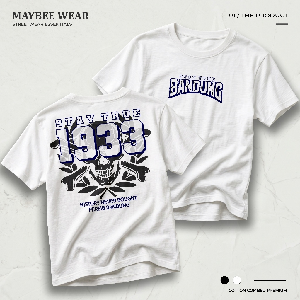 Kaos Bandung Stay True 1933 T-Shirt Putih Cotton Combed Premium - Baju Distro Bandung Pride unisex