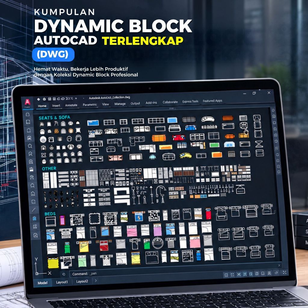 Kumpulan Dynamic Block AutoCAD Terlengkap DWG | Block Furniture Interior & Arsitektur