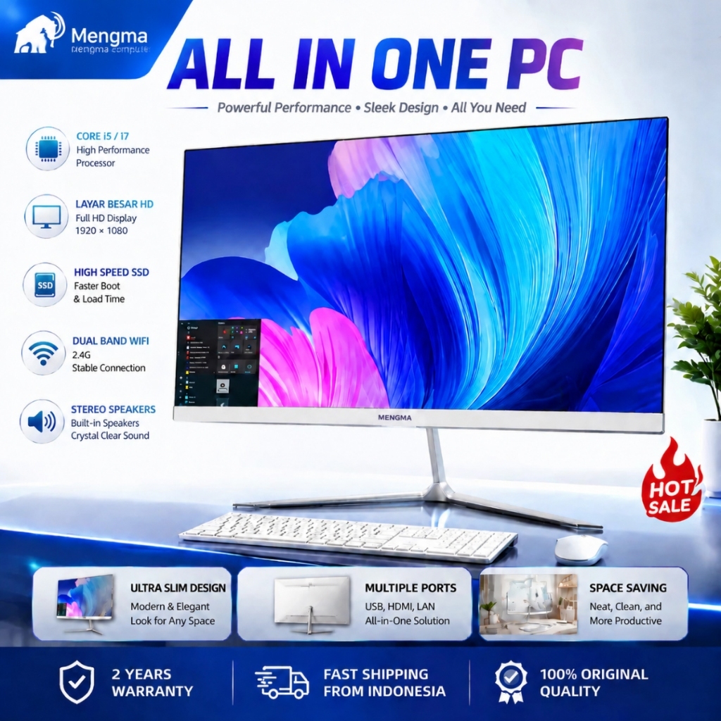MA Komputer Full Set PC All-in-One  Baru, Prosesor Core i3/i5/i7, RAM 8G/16G, SSD ,19/22/24/27 Inch 