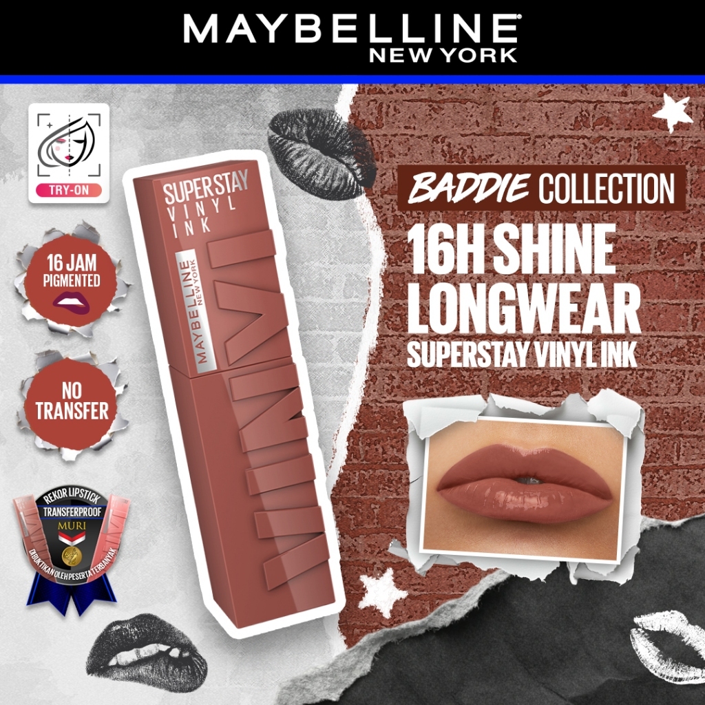 MAYBELLINE OFFICIAL Superstay Vinyl Ink 4.2 ml - Shiny Pigmented Liquid Lipstik Lipstick Make Up Lip