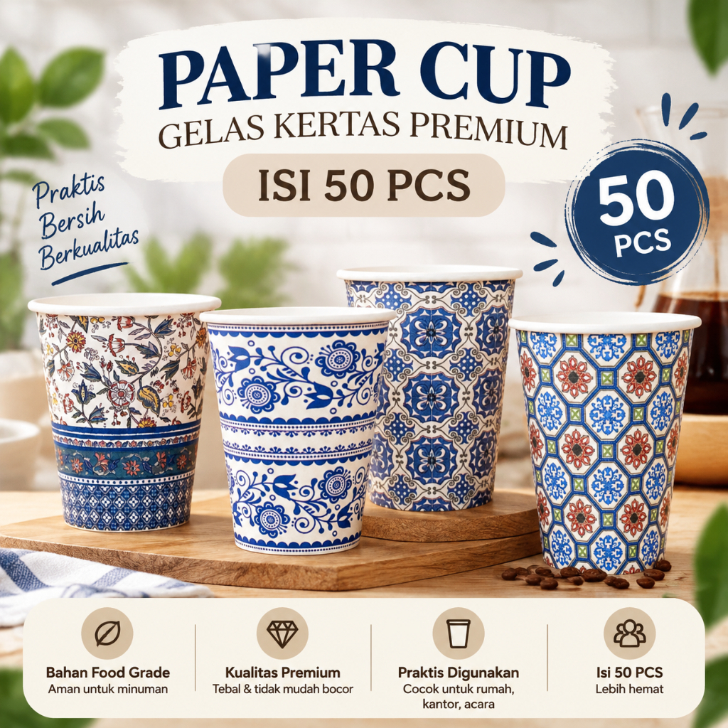 Paper Cup 12 OZ Motif Hexagon Premium Gelas Kertas Food Grade untuk Sajian Minuman